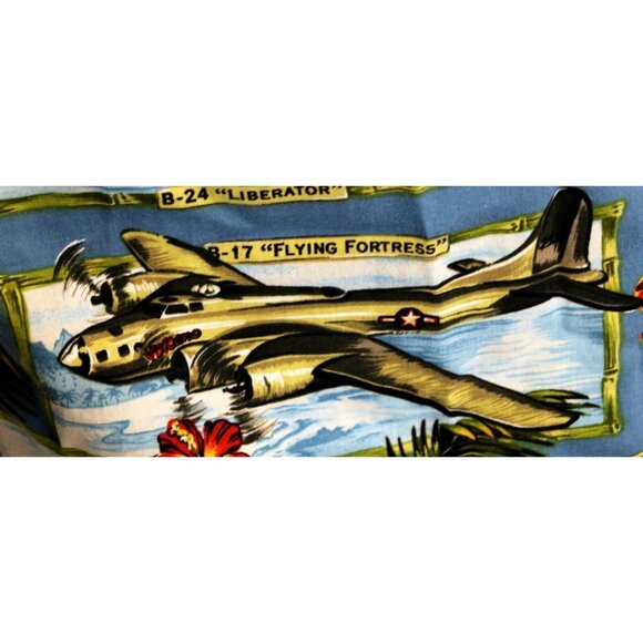 Kalaheo Blue Hawaiian Shirt Planes Bomber Jets Flowers Men's 2XL WW2 WWII - Picture 9 of 11